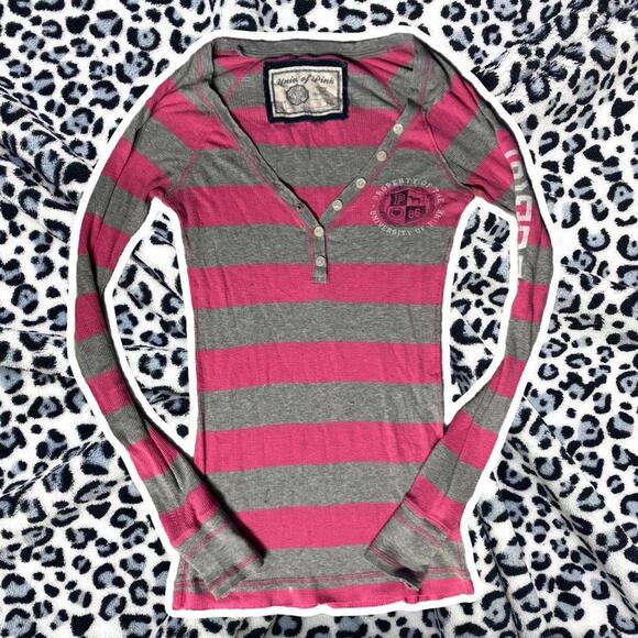 university of pink striped henley long sleeve - Picture 2 of 7